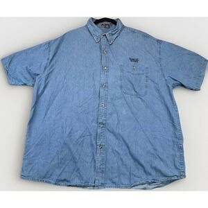 Denim Brewery Work Shirt Mens 2XL Short Sleeve Button Up Samuel Adams Beer